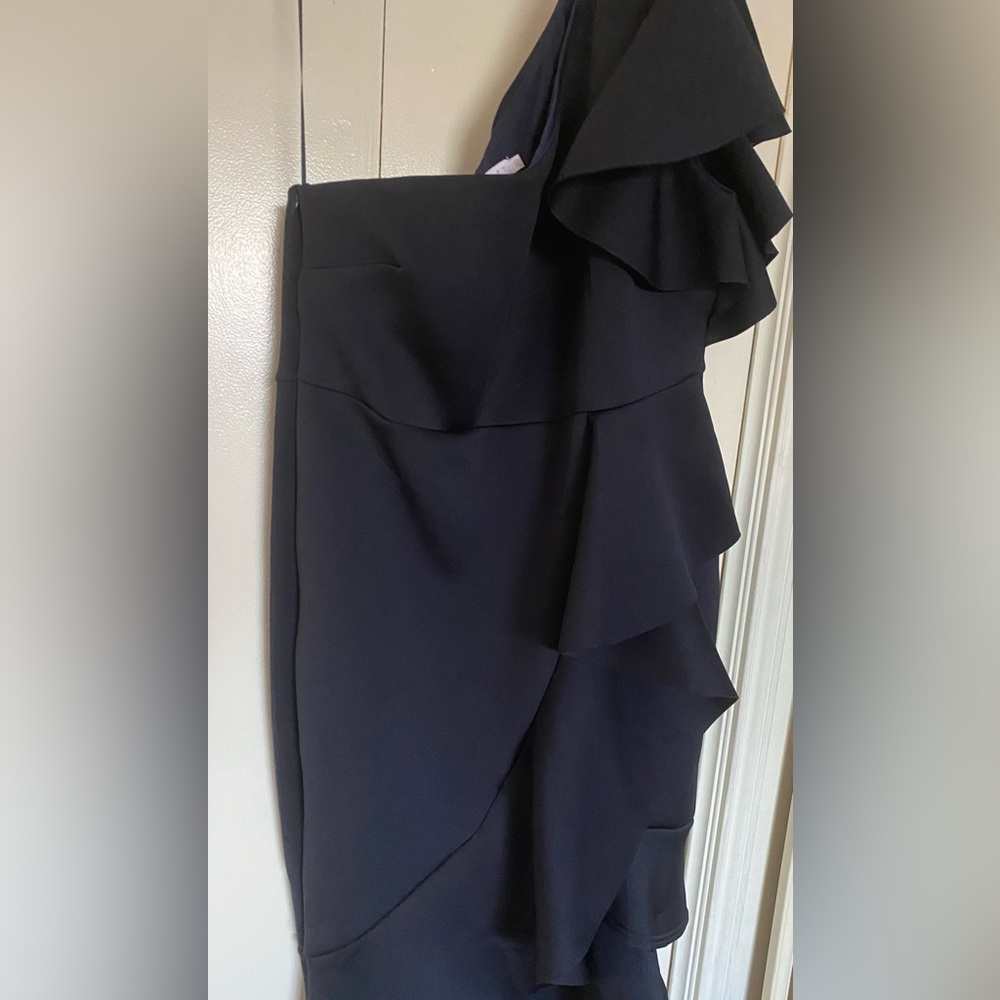 One shoulder black cocktail dress